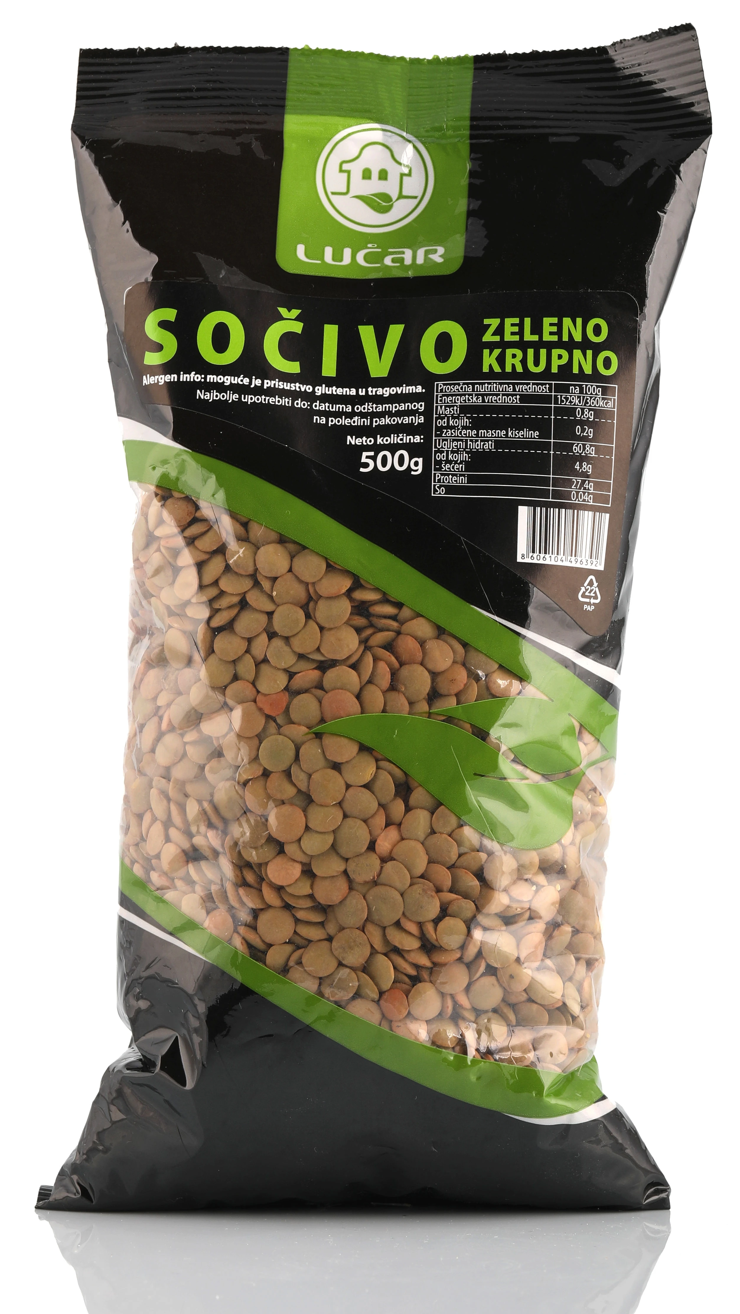 Zeleno sočivo 500 g Lučar